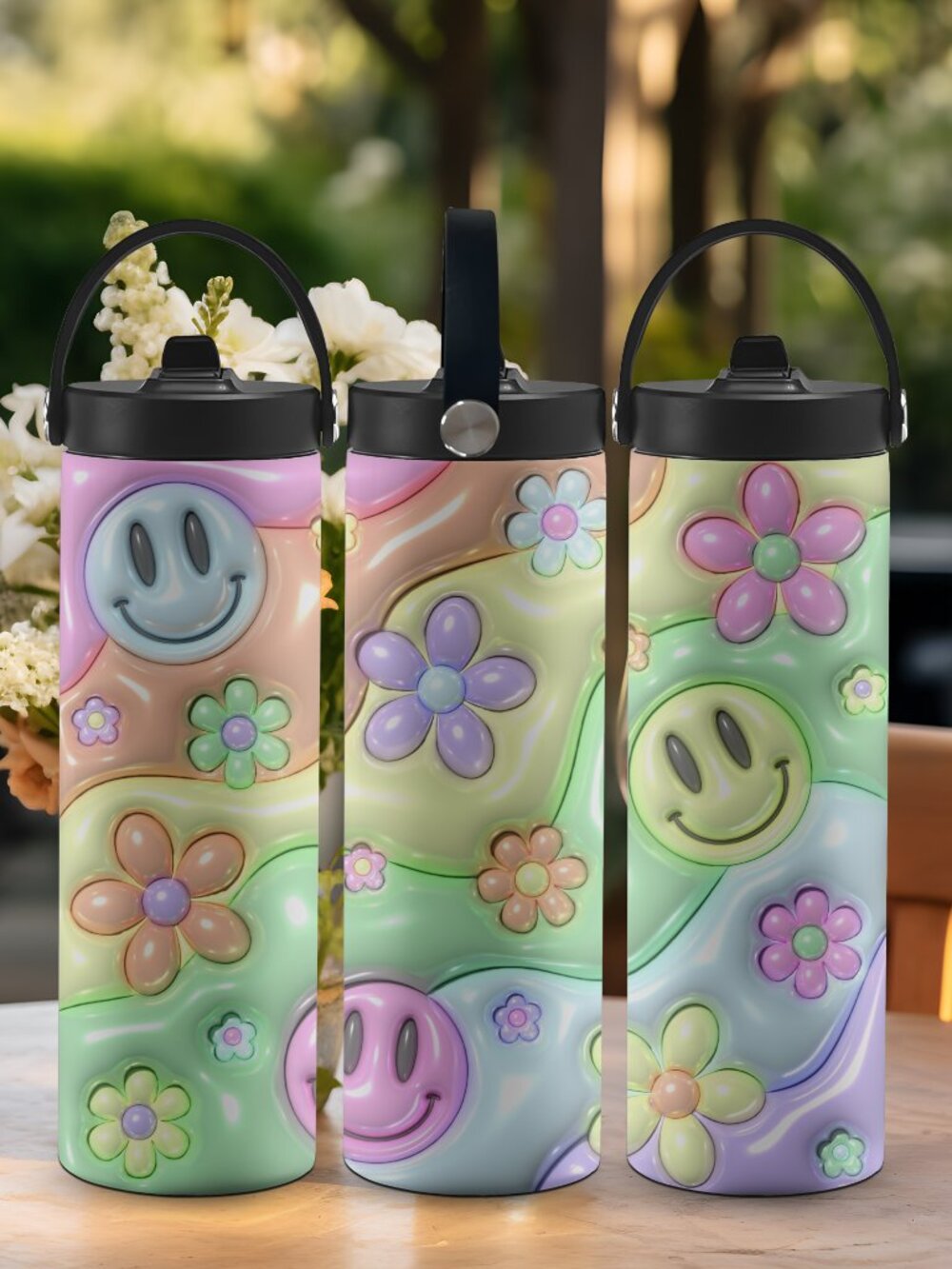 Cute Stainless Steel Tumbler with Push Button Lid and Handle, Kids Gift Idea